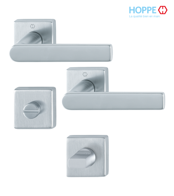 Poignée de porte HOPPE Los Angeles en laiton pour porte intérieure – Porte salle de bain / Chromé satiné