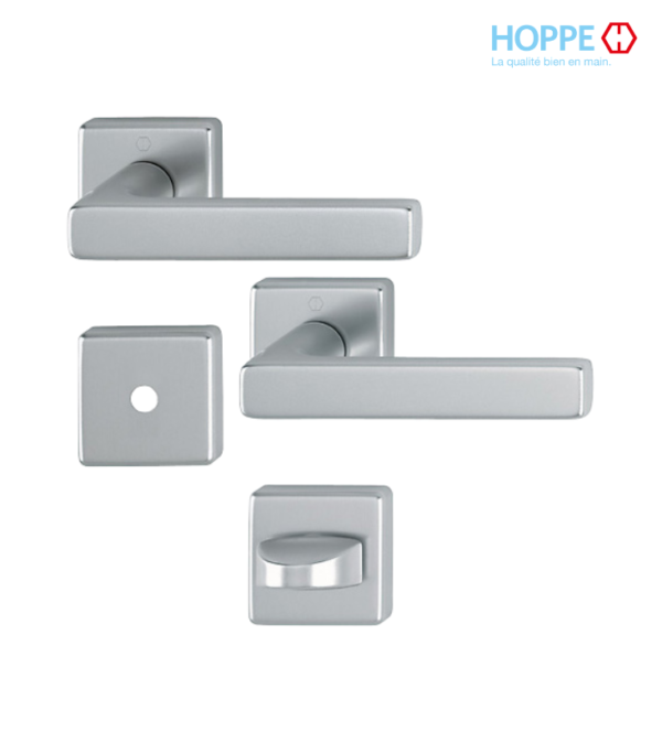 Poignée de porte HOPPE Dallas en laiton pour porte intérieure – Porte salle de bain / Aspect argent