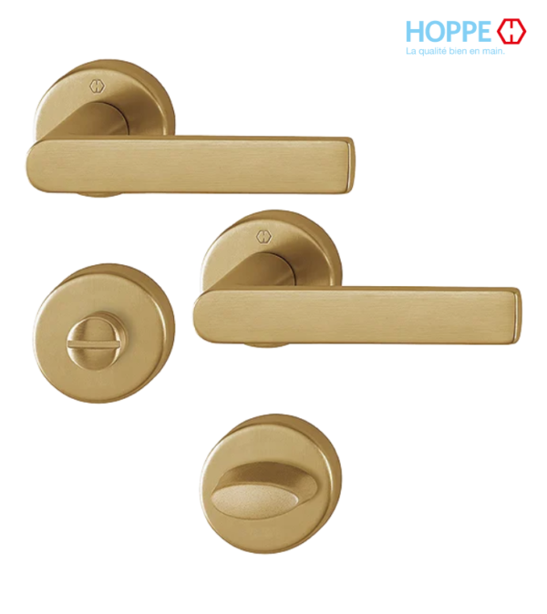 Poignée de porte HOPPE Los Angeles en laiton pour porte intérieure – Porte salle de bain / Laiton satiné