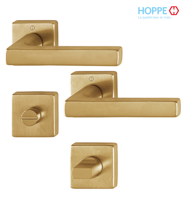 Poignée de porte HOPPE Dallas en laiton pour porte intérieure – Porte salle de bain / Laiton satiné