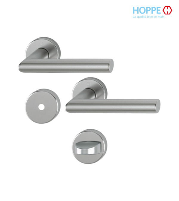 Poignée de porte HOPPE Amsterdam en aluminium pour porte intérieure – Porte salle de bain / Aspect argent