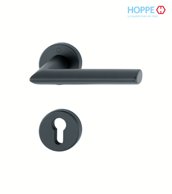 Poignée de porte HOPPE Stockholm en aluminium pour porte intérieure / Noir mat