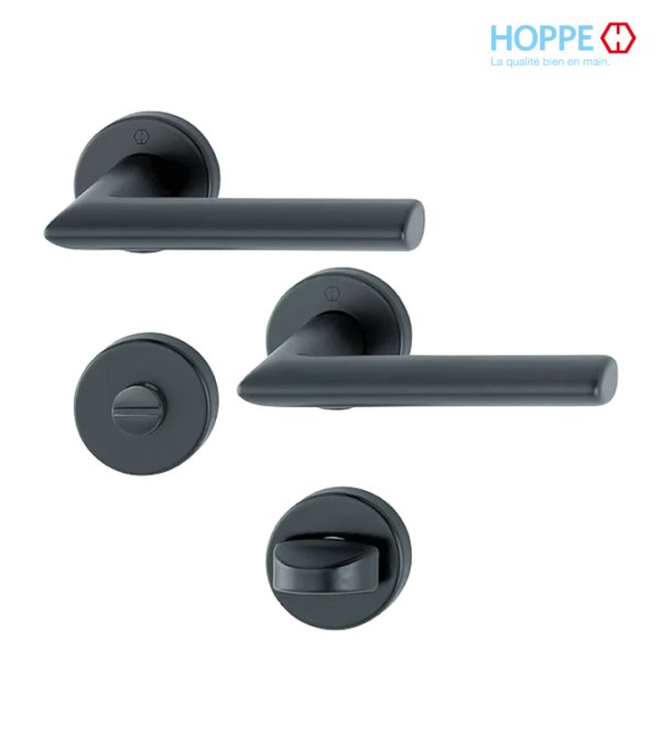 Poignée de porte HOPPE Stockholm en aluminium pour porte intérieure – Porte salle de bain / Noir mat