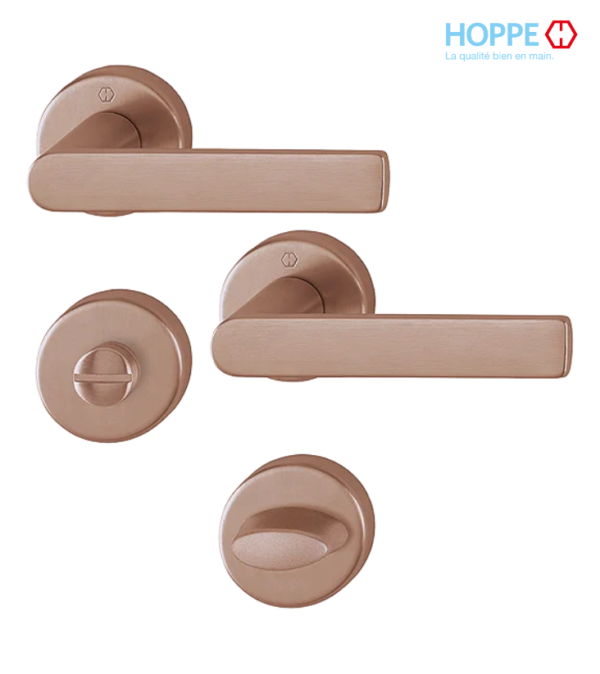 Poignée de porte HOPPE Los Angeles en laiton pour porte intérieure – Porte salle de bain / Cuivre satiné