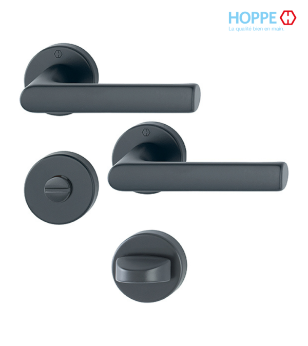 Poignée de porte HOPPE Hamburg en aluminium pour porte intérieure – Porte salle de bain / Noir mat